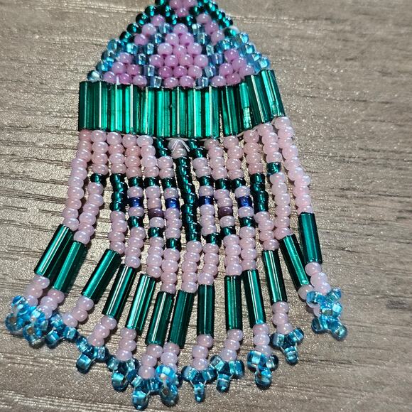 Vintage Seed Bead Fringed Dangle Earrings with Butterfly Design - Picture 4 of 6